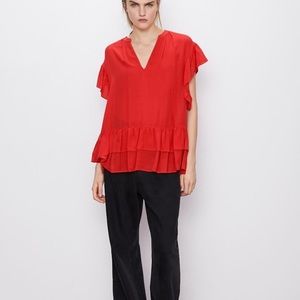 Zara Red Ruffled Top